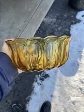 Vintage Amber Glass Scalloped Console Bowl — listing 4