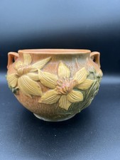 Roseville Pottery Clematis Pattern Jardiniere (Gold/Brown Glaze) — listing 4