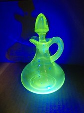 Vintage Uranium/Vaseline Glass Cruet with Handle and Stopper, 5.5 inches