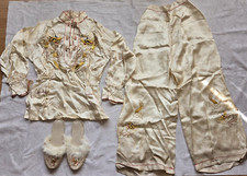 Vintage Asian Costume Doll in Silk Fur-Trimmed Cape and Green Silk Robe with Staff — listing 4