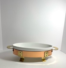 Vintage Copper and Brass Chafing Dish with Wooden Handle and Fuel Burner — listing 2