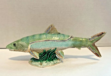 Ceramic Hinged Trinket Box with Figural Fish Finial and Faux-Marble Glaze