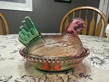 Vintage Frosted Glass Hen on Nest Covered Candy Dish, 7in — listing 3