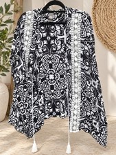 Black Rayon Blouse, Scoop Neck 3/4 Sleeve, Size M — listing 6
