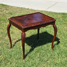 Queen Anne Style Round Cherry Side Table with Glass Top — listing 2