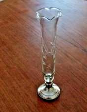 Vintage Silverplate Footed Bud Vase with Ruffled Clear Glass Insert — listing 5