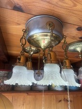 Antique Brass Chandelier Ceiling Fixture Spider / Crossbar Arm Support with Floral Bobeche Fittings — listing 4