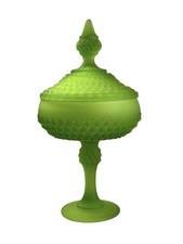 Vintage Green Frosted Satin Glass Bud Vase with Bulbous Genie Bottle Form — listing 2