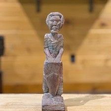 Hand-Carved Tribal Wood Figural Sculpture, Seated Figure with Two Animal/Ancestor Figures — listing 6