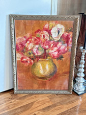 Framed Reproduction Print of Renoir 'Anemones' Floral Still Life on Canvas, Ornate Gold Frame