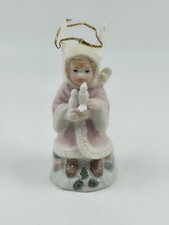 Porcelain Angel Christmas Ornament with Pink Satin Dress and Feather Wings — listing 5