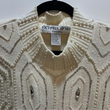 Vintage Victoria Jones Black Ramie/Cotton Beaded Floral Sweater with Crochet Trim — listing 5