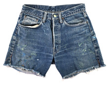 Vintage Button-Fly Cutoff Denim Jean Shorts, Distressed Frayed Hem, listing 2