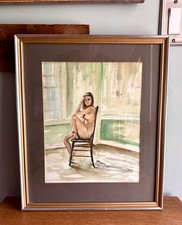 Original Expressionist Figural Nude Painting, Signed F. Leonard, Framed and Matted Under Glass — listing 2