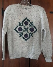 Vintage 1980s Suburban Petites Cream Beaded Bow Mock Neck Sweater, Women's Medium — listing 2