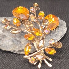 Large Rhinestone Floral Statement Brooch/Pin with Pink and Green Crystals — listing 6