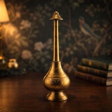Vintage Brass Jeweled Perfume Atomizer / Rosewater Sprinkler Bottle with Devanagari Mark — listing 2
