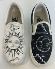 Hand-Painted Music-Themed Slip-On Canvas Sneakers with Illustrated Girls and Quotes Women's US 8-9 — listing 6
