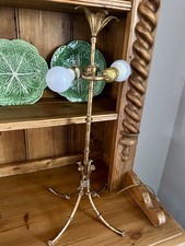 Vintage Gilt Metal Faux Bamboo Palm Tree Table Lamp, 38" Tall