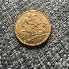 Pair of 1914 George V Gold Half Sovereign Coin Earrings in Bezel Mounts with Leverbacks 9ct / 375, listing 2