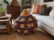 Antique Woven Rattan Lidded Basket with Carved Wood Bird Finial — listing 3