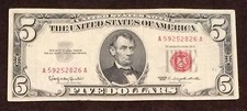 1963 $5 United States Note (Red Seal) - Series 1963, Serial A49334368A — listing 6