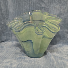 Hand-Blown Art Glass Vase with Cobalt Blue Body and Red/Iridescent Swirl Decoration