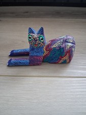 Oaxacan Wood Carving Cat Alebrije, Hand-Painted Floral Motif — listing 5