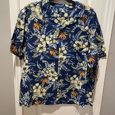 George Men's Hawaiian Aloha Shirt, Light Blue Tropical Palm Tree & Hibiscus Print, Size 2XL (50-52) — listing 5