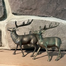 Pair of Vintage Solid Brass Deer Figurines (Standing Buck and Grazing Doe), Made in Korea — listing 3
