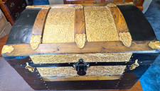 Antique Victorian Wood Slat Steamer Trunk with Metal Straps — listing 2