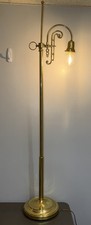 Vintage Brass Double-Arm Floor Lamp with Black Paper Shade — listing 4