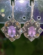 Sterling Silver Amethyst & Marcasite Halo Stud Earrings — listing 2