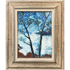 Original Oil Painting Winter Landscape with Cottages and Pond, Signed W. Newman — listing 3