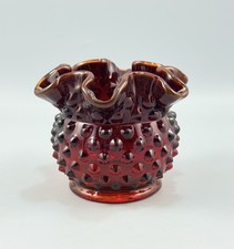 Vintage Amberina Hobnail Glass Vase with Crimped Ruffled Rim — listing 4
