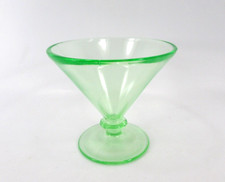 Vintage Uranium Green Depression Glass Footed Sundae Dish / Small Compote with Embossed Floral Scroll Pattern, 3 inches tall — listing 6