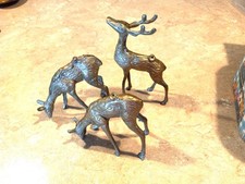 Pair of Vintage Solid Brass Deer Figurines (Standing Buck and Grazing Doe), Made in Korea — listing 2