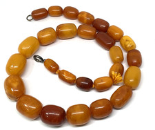 Vintage Butterscotch Amber-Style Graduated Bead Necklace with Braided Cord Tie
