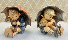 Vintage Ceramic Figurine of Boy with Umbrella and Bundle