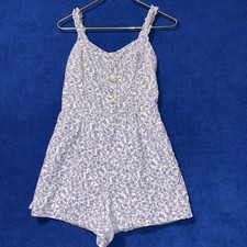 Hollister White Linen Blend Romper with Ruffle Straps