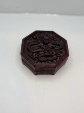 Chinese lacquer box Vintage Chinese Carved Red Lacquer Wood Jewelry Box with Soapstone Figural Appliques — listing 3