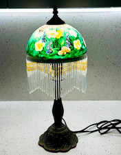 Vintage Floral Chintz Porcelain Boudoir Table Lamp with Burgundy Fringed Silk Shade — listing 3