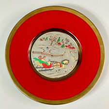 Hand-Painted Winter Sleigh Ride Scenic Decorative Plate with Scalloped Rim