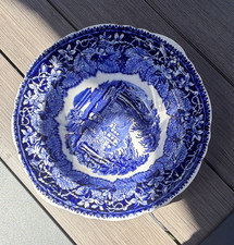 Antique Blue & White Transferware Dinner Plates, Romantic Pastoral Scene, Pair No - only the 'No. 15' cartouche is pres — listing 2