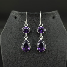Sterling Silver Oval Amethyst Drop Earrings with Filigree Settings, Leverback — listing 4