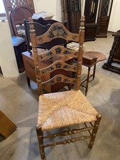 Vintage Maple Ladder-Back Side Chair with Floral Upholstered Slip Seat — listing 2