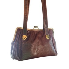 Vintage Purple Leather Kiss-Lock Frame Shoulder Bag with Yellow Fabric Lining — listing 3