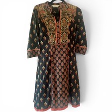 BIBA Mustard Yellow Floral Print Kurta Tunic with Gold Trim — listing 4