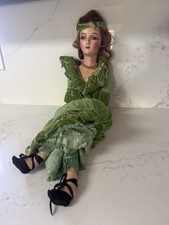 Vintage Cloth Boudoir Doll with Painted Felt Face, Straw Hat and Silk Dress — listing 2