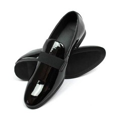 Men's Black Leather Slip-On Dress Loafers with Square Toe
